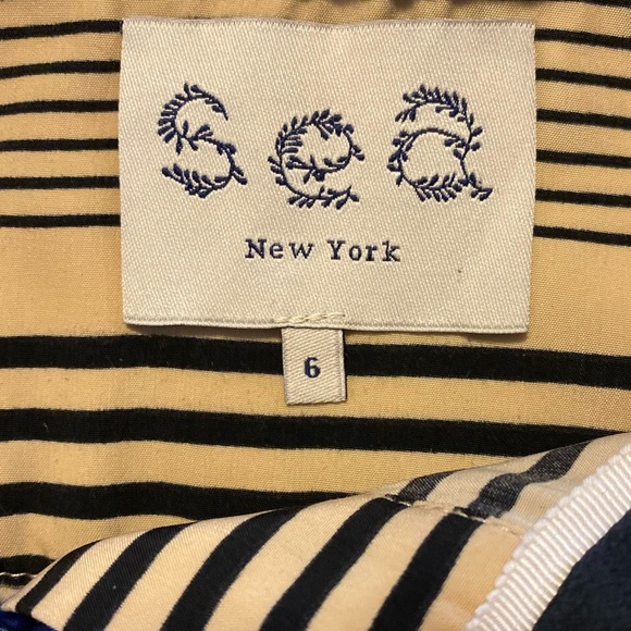 Sea NY Blue, Tan, Black Striped Silk Button Up Long Sleeve Top Shirt Blouse - Picture 5 of 10